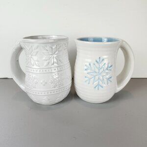 2 Large Ceramic Snowflake Coffee Mugs by Merry Makers